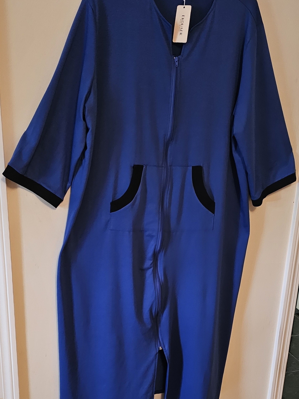 Ekouaer Women's Zipper Front Royal Blue Lounge Robe Sz 4X